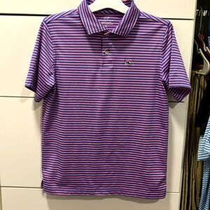 Boys Vineyard Vines Performance polo. Blue and pink striped. Size Medium.